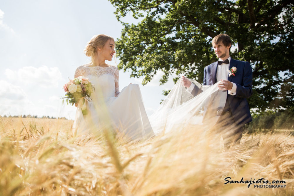 Jaunlaulāto fotosesija graudu pļavā